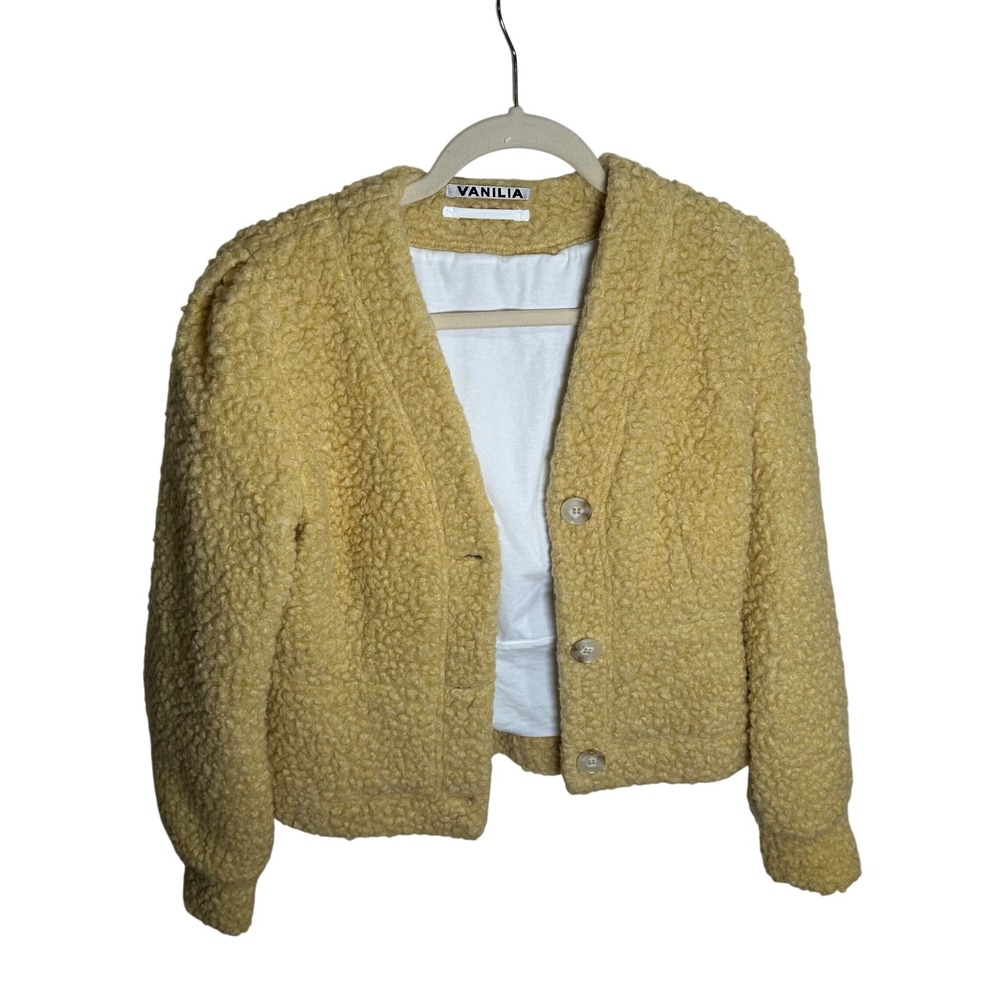 Vanilia Butter Yellow Virgin Wool Teddy Jacket Boucle Sherpa Cropped XS/S